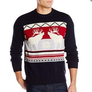 Dockers Men's Holiday Lodge Moose Elk
Retro Blue Red Cotton Sweater SMALL